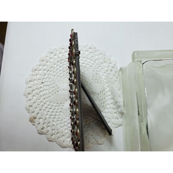 Vintage 5.5"x3.5" Pewter and Red Stones Picture Frame Glamorous and Glitzy - Picture 13 of 14